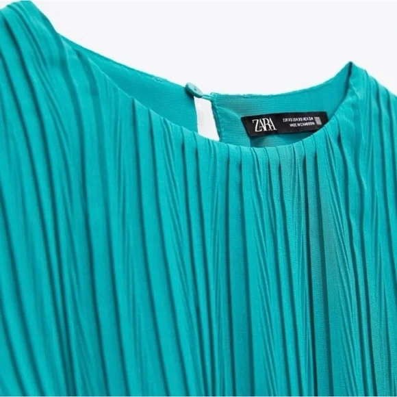 💫HP‼️💫 NWT ZARA Pleated Midi Dress in Teal, Size Medium - Picture 5 of 11
